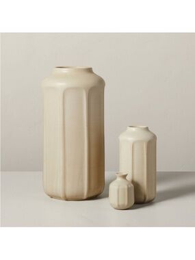 3pc Set Faceted Ceramic Vase Taupe 4in 9in‎ 16in -Hearth & Hand with Magnolia